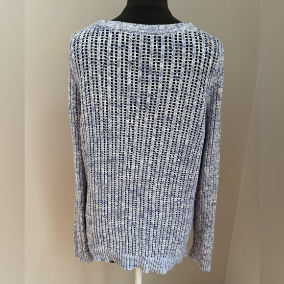 Talbots 100% Cotton Open Knit Chunky Blue And White Sweater, Size M, EUC - Picture 5 of 9